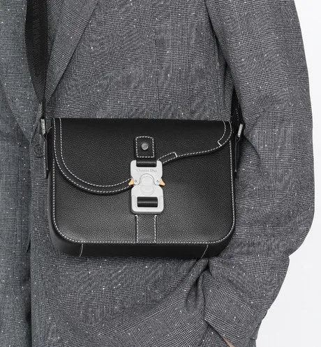 Mini Saddle Bag with Strap • Beige and Black Dior Oblique Jacquard and Black Grained Calfskin