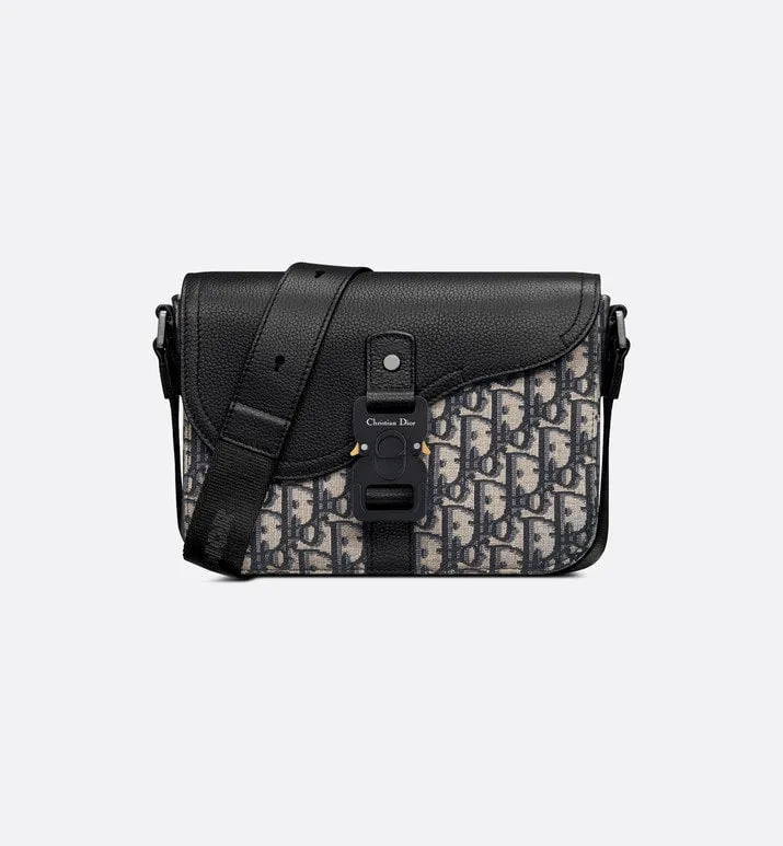 Mini Saddle Bag with Strap • Beige and Black Dior Oblique Jacquard and Black Grained Calfskin
