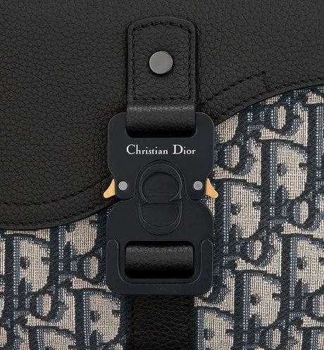 Mini Saddle Bag with Strap • Beige and Black Dior Oblique Jacquard and Black Grained Calfskin