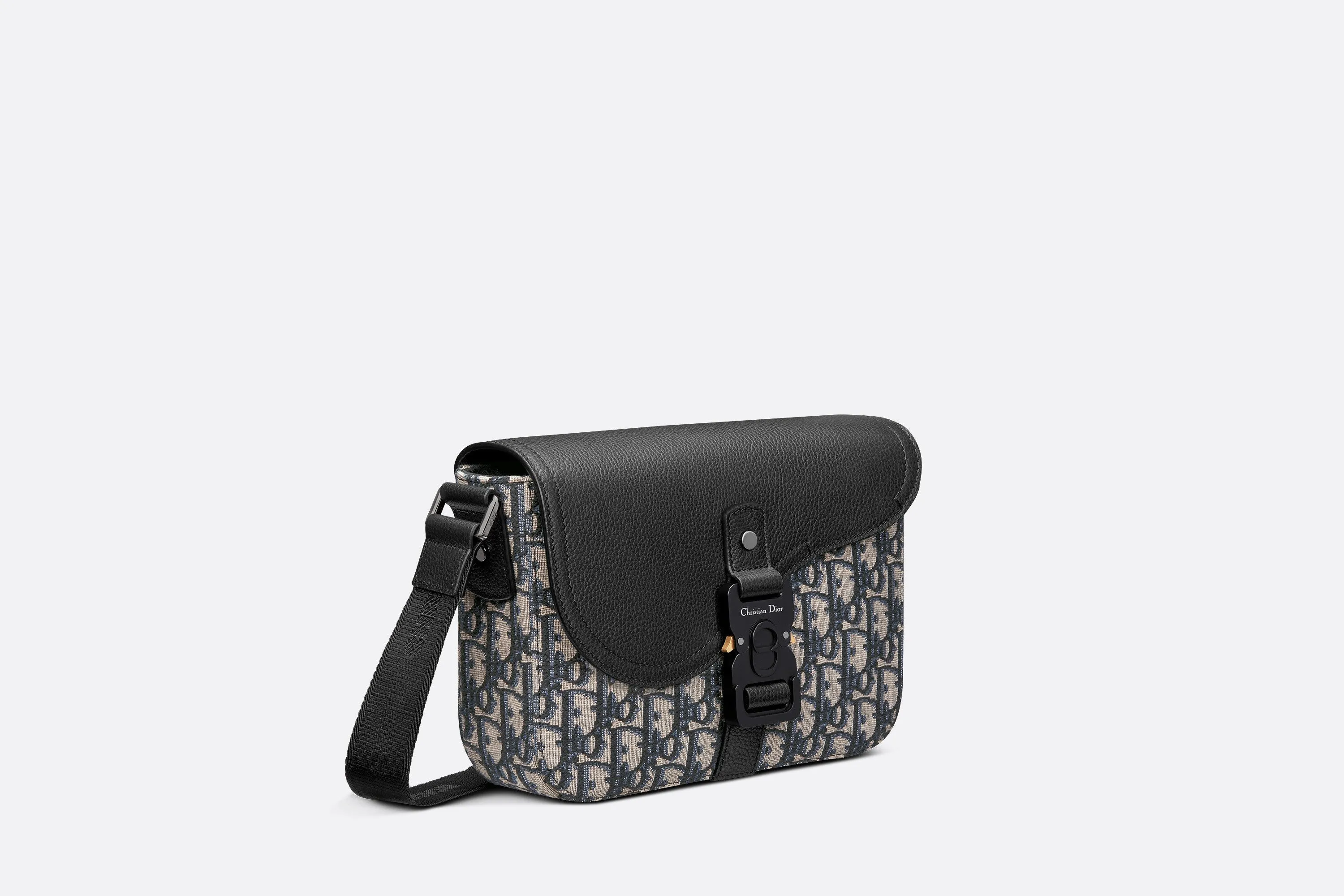 Mini Saddle Bag with Strap • Beige and Black Dior Oblique Jacquard and Black Grained Calfskin