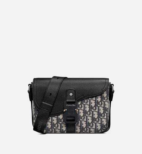 Mini Saddle Bag with Strap • Beige and Black Dior Oblique Jacquard and Black Grained Calfskin
