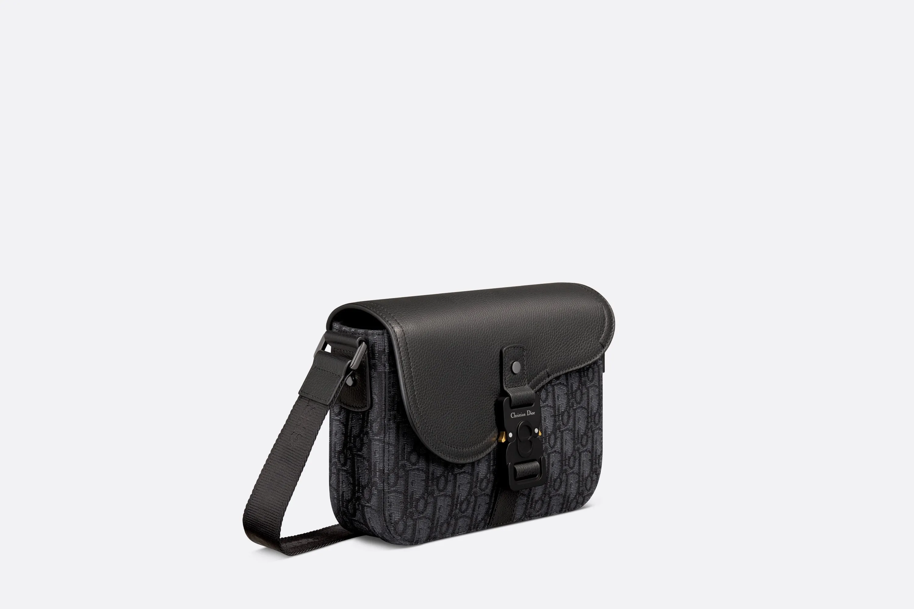 Mini Saddle Bag with Strap • Black Dior Oblique Jacquard and Grained Calfskin