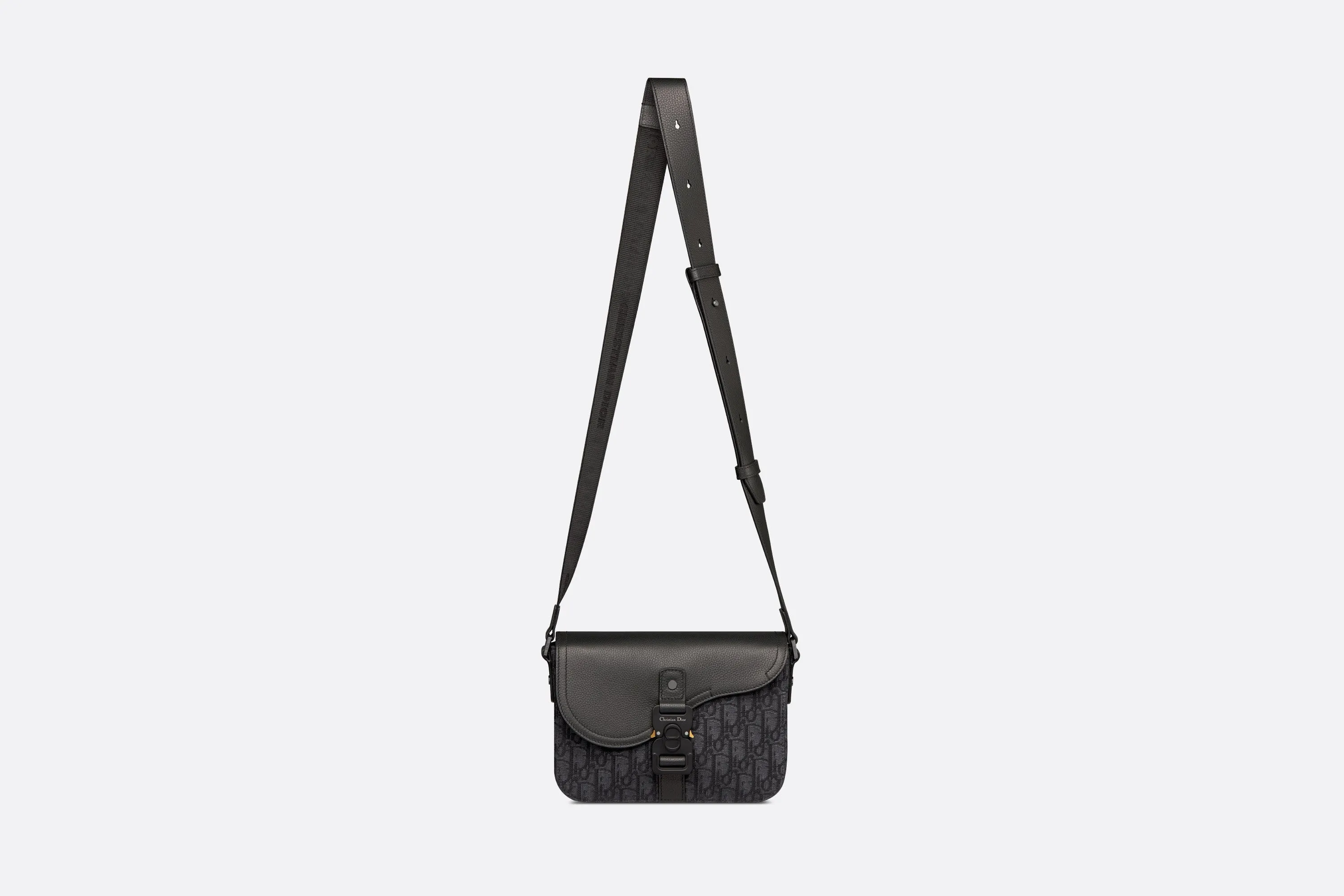 Mini Saddle Bag with Strap • Black Dior Oblique Jacquard and Grained Calfskin