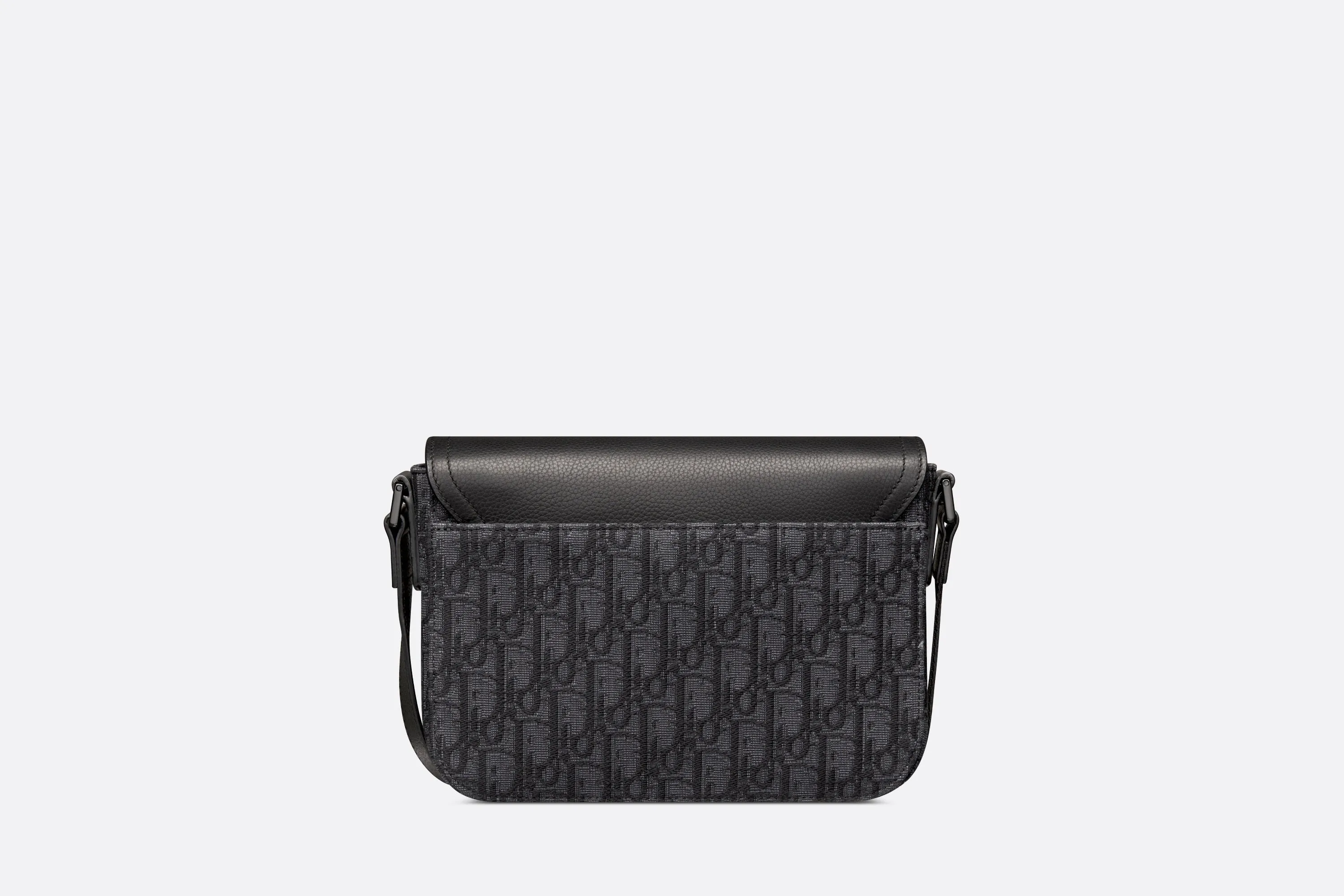 Mini Saddle Bag with Strap • Black Dior Oblique Jacquard and Grained Calfskin