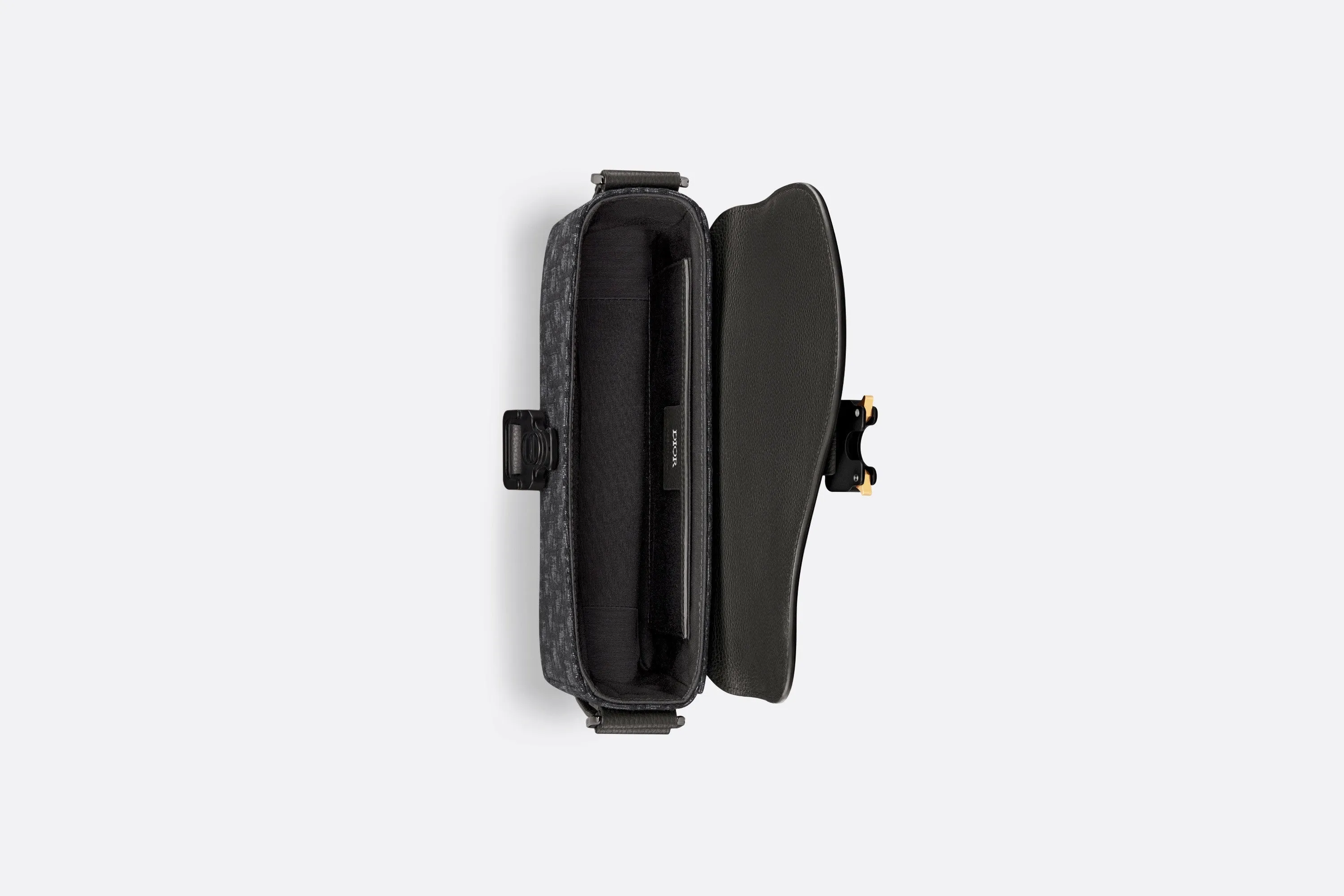 Mini Saddle Bag with Strap • Black Dior Oblique Jacquard and Grained Calfskin