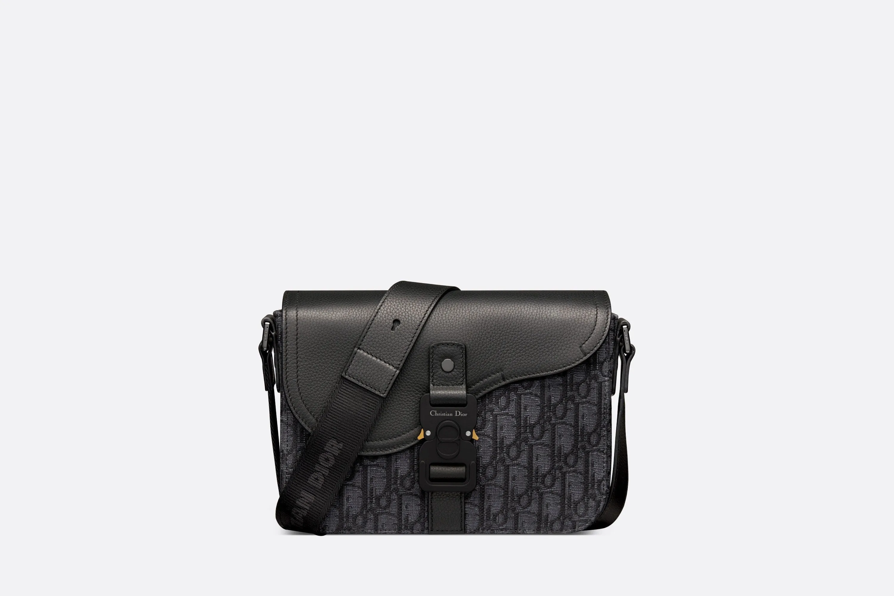 Mini Saddle Bag with Strap • Black Dior Oblique Jacquard and Grained Calfskin