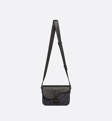 Mini Saddle Bag with Strap • Black Dior Oblique Jacquard and Grained Calfskin