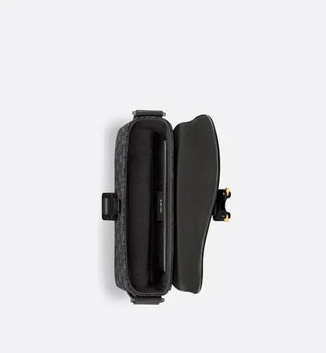 Mini Saddle Bag with Strap • Black Dior Oblique Jacquard and Grained Calfskin