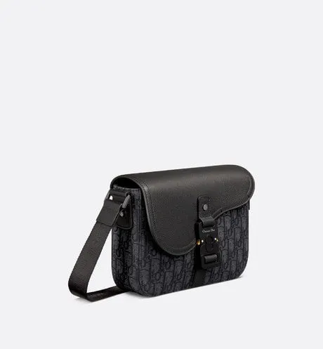 Mini Saddle Bag with Strap • Black Dior Oblique Jacquard and Grained Calfskin