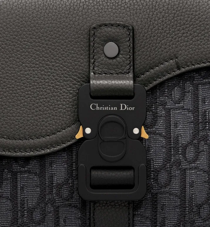 Mini Saddle Bag with Strap • Black Dior Oblique Jacquard and Grained Calfskin