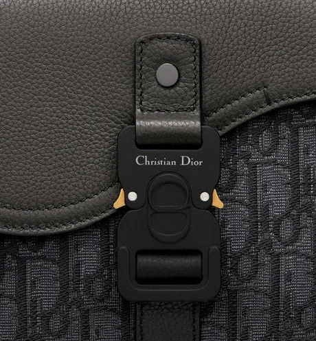 Mini Saddle Bag with Strap • Black Dior Oblique Jacquard and Grained Calfskin