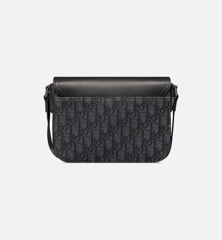 Mini Saddle Bag with Strap • Black Dior Oblique Jacquard and Grained Calfskin