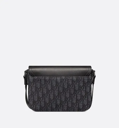 Mini Saddle Bag with Strap • Black Dior Oblique Jacquard and Grained Calfskin