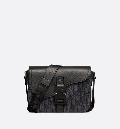 Mini Saddle Bag with Strap • Black Dior Oblique Jacquard and Grained Calfskin