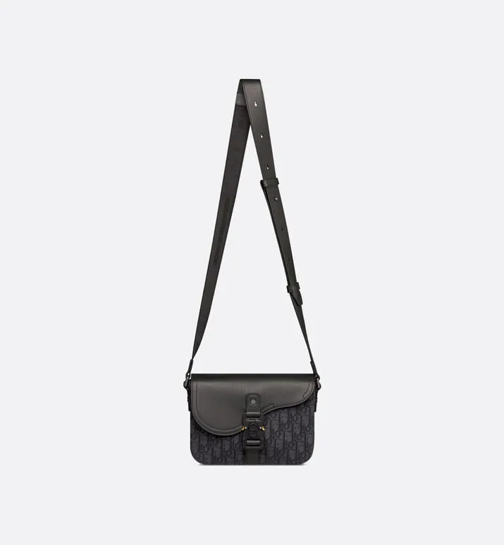Mini Saddle Bag with Strap • Black Dior Oblique Jacquard and Grained Calfskin