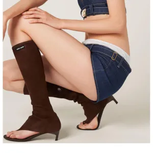 Miu Miu Brown Suede Thong Sandal Boot Size 37.5 | Muse Boutique
