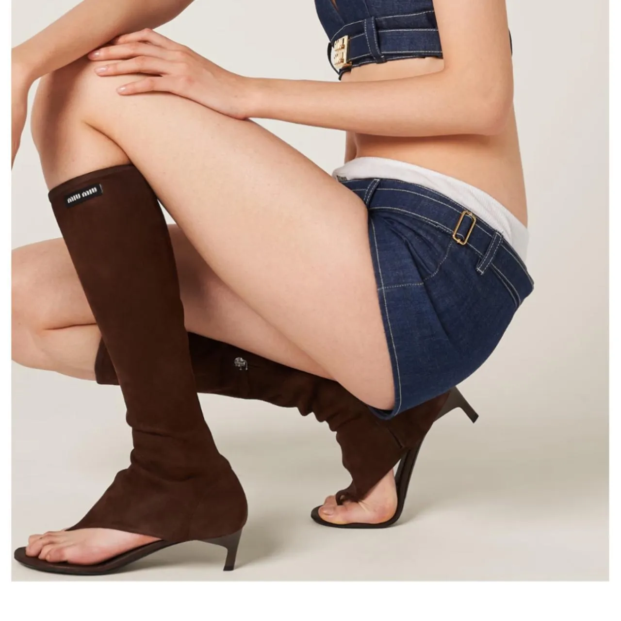 Miu Miu Brown Suede Thong Sandal Boot Size 37.5 | Muse Boutique