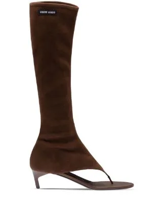Miu Miu Brown Suede Thong Sandal Boot Size 37.5 | Muse Boutique
