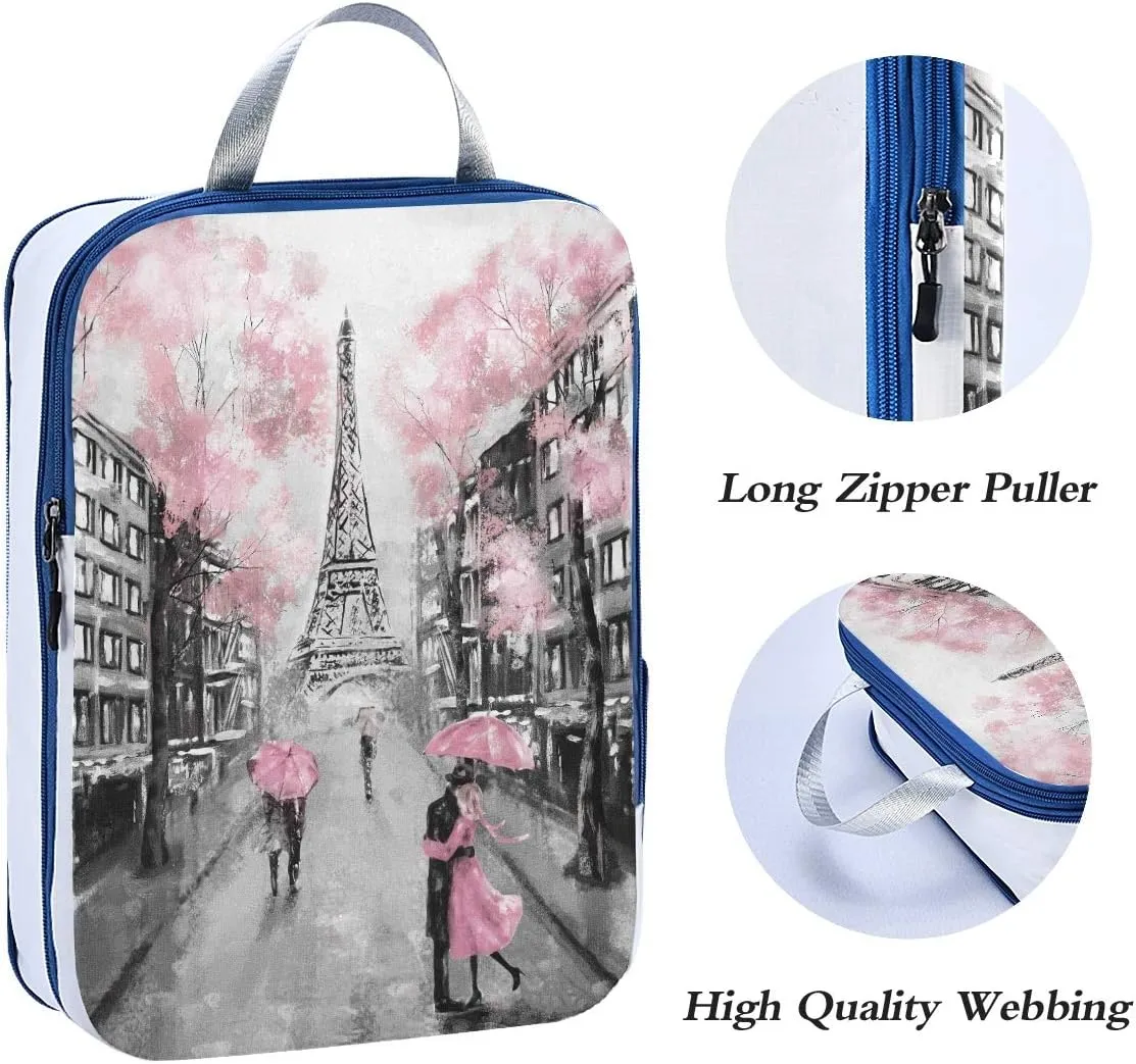 MNSRUU Packing Cubes Lovers Under Cherry Blossoms Of Eiffel Tower Compression Luggage Cubes Packing Bags Travel Organizer for Suitcases, 3 PCS