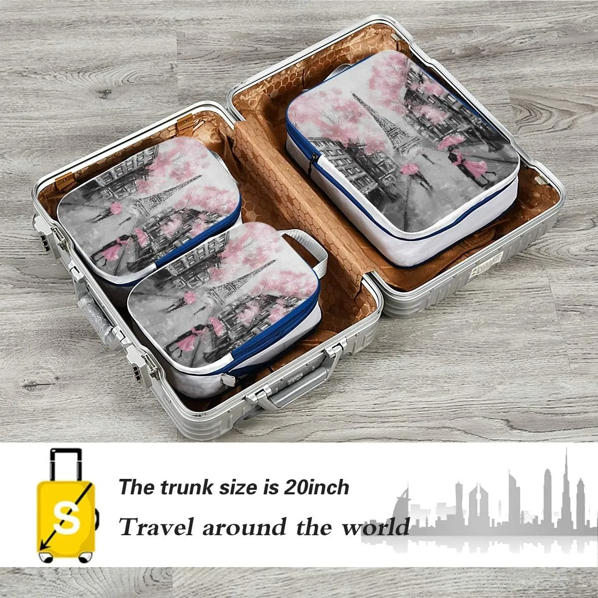 MNSRUU Packing Cubes Lovers Under Cherry Blossoms Of Eiffel Tower Compression Luggage Cubes Packing Bags Travel Organizer for Suitcases, 3 PCS