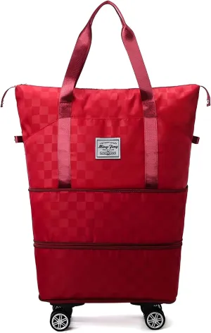 Mokcoliy]【Wheeled Travel Bag Oxford Canvas Luggage with Expandable Compartment, 55L Carry-On Duffel for Women, Multi-Directional Rollers & Padded Handle, Perfect for Business/Leisure Trips