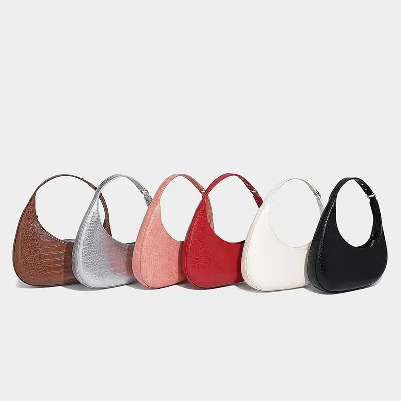 Moon Bags For Women, Faux Crocodile Pattern Leather Crescent Bag, Small Trendy Shoulder Bag Women's Fashion Handbag