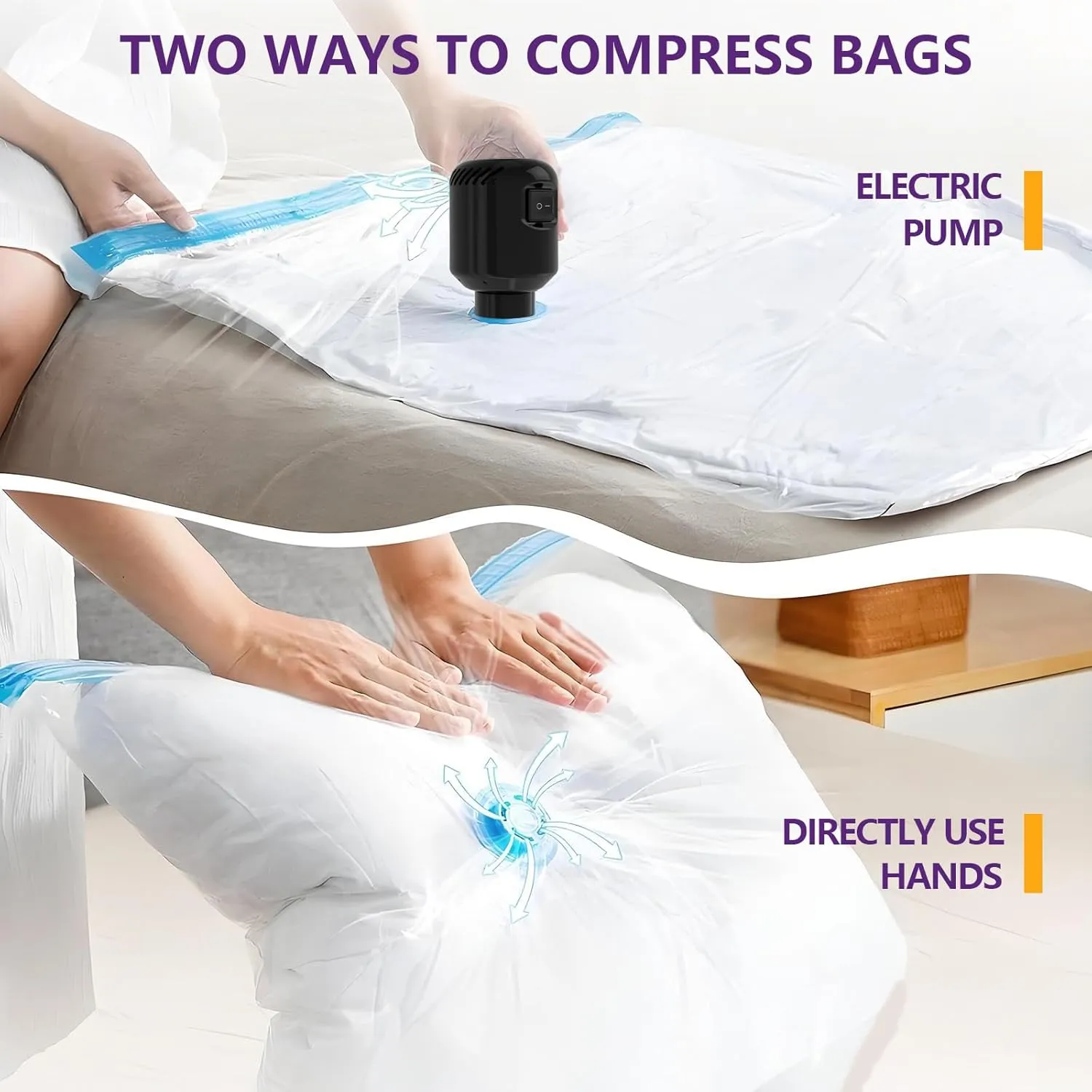 Morecoo 24Pack Vacuum Storage Bags with Electric Pump & New Air Valve, Space Saver Compression Bags for Clothes, Comforters, and Travel Essentials – Includes Jumbo, Large, Medium, Small & Roll-Up Bags