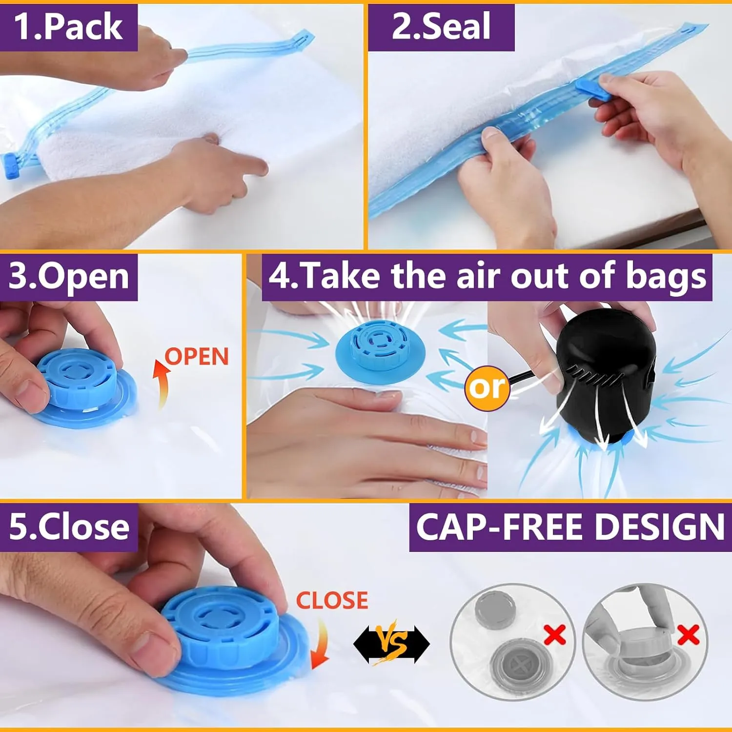 Morecoo 24Pack Vacuum Storage Bags with Electric Pump & New Air Valve, Space Saver Compression Bags for Clothes, Comforters, and Travel Essentials – Includes Jumbo, Large, Medium, Small & Roll-Up Bags
