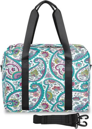 Motif Paisley Pattern Weekender Bag, Waterproof Travel Duffel Bags, Overnight Bags for Women, Duffel Bag with Trolley Sleeve, for Men Travel Business Gym Gift