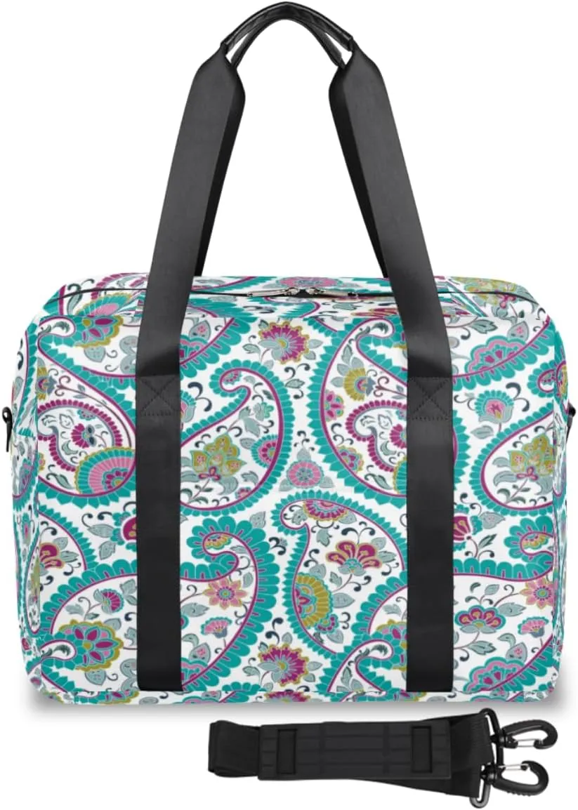 Motif Paisley Pattern Weekender Bag, Waterproof Travel Duffel Bags, Overnight Bags for Women, Duffel Bag with Trolley Sleeve, for Men Travel Business Gym Gift