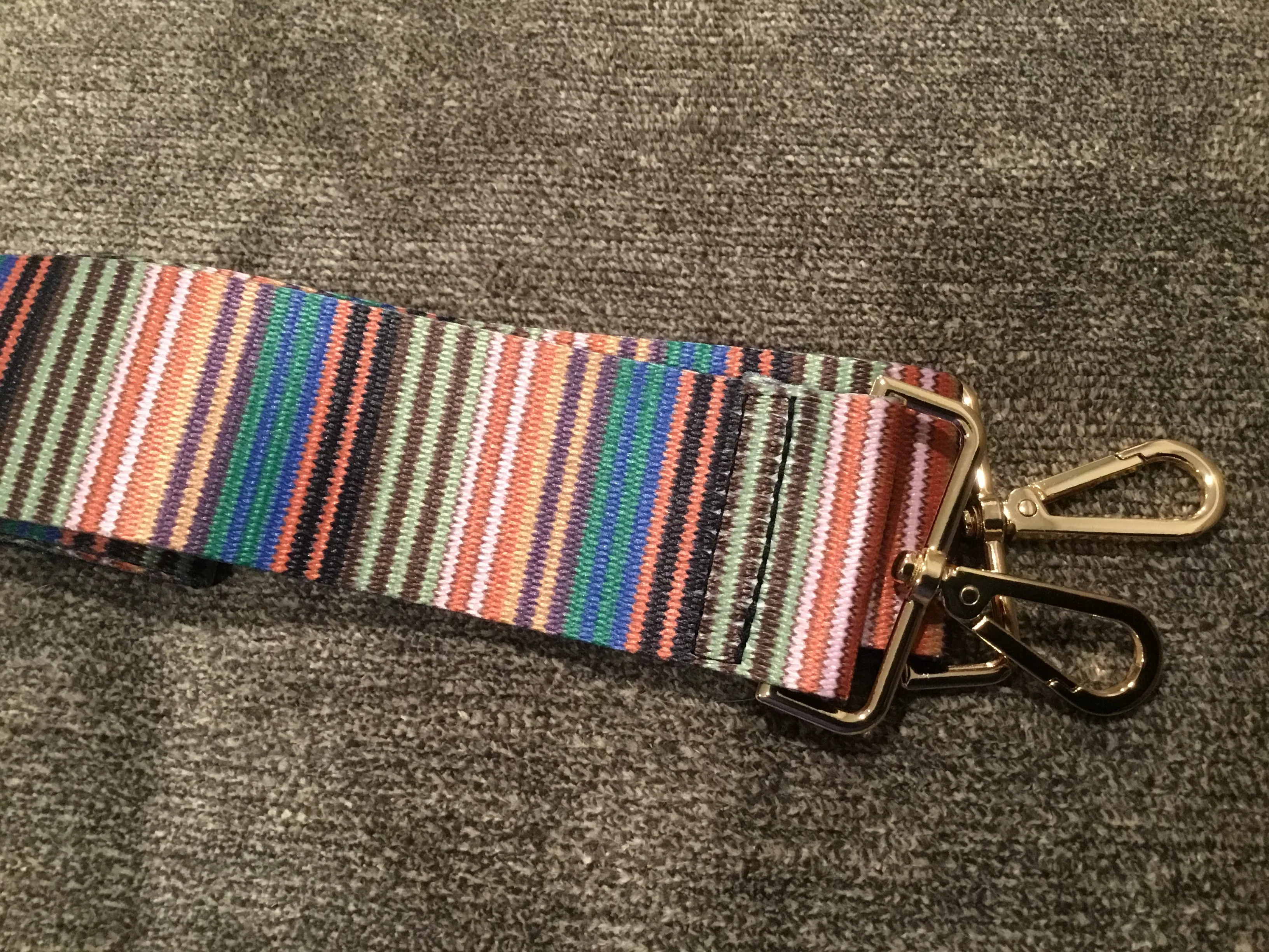 MULTI HORIZONTAL STRIPE ADJUSTABLE BAG STRAP-GOLD HARDWARE