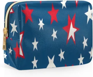 Multicolor Stars Pattern Travel Makeup Bag for Women, PU Leather Waterproof Checkered Cosmetic Bags Large Make up Bag Zipper Pouch