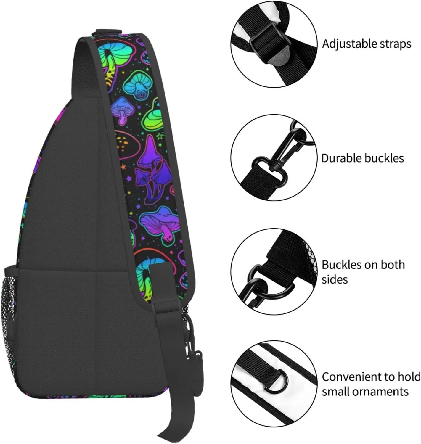 Mushroom Pattern Sling Backpack,Travel Hiking Daypack Chest Bag Shoulder Daypack Crossbody Bags For Women Men