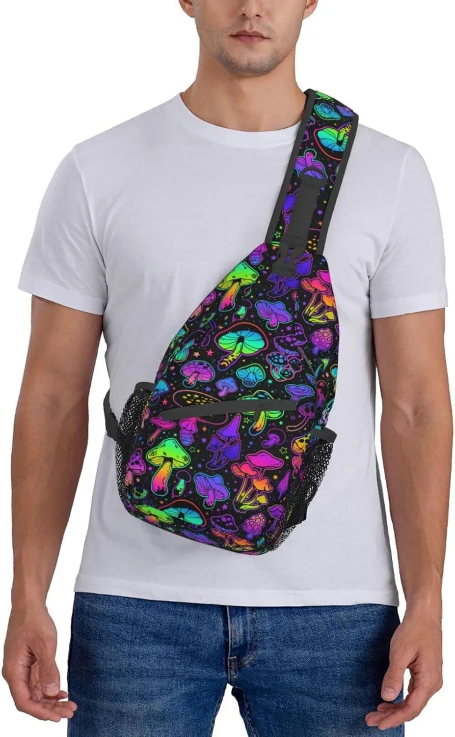 Mushroom Pattern Sling Backpack,Travel Hiking Daypack Chest Bag Shoulder Daypack Crossbody Bags For Women Men
