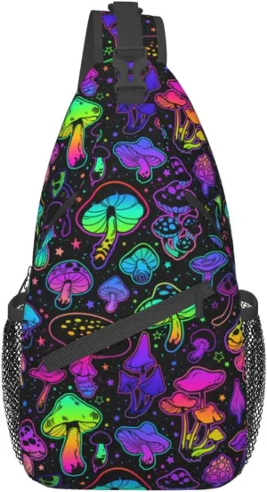 Mushroom Pattern Sling Backpack,Travel Hiking Daypack Chest Bag Shoulder Daypack Crossbody Bags For Women Men
