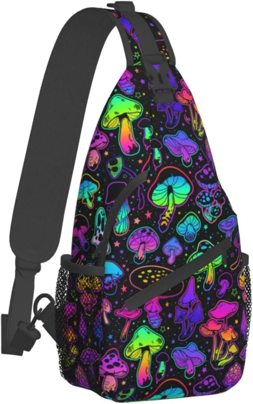 Mushroom Pattern Sling Backpack,Travel Hiking Daypack Chest Bag Shoulder Daypack Crossbody Bags For Women Men