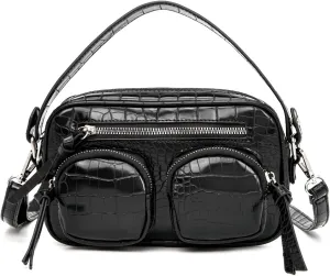 myfriday Camera Crossbody Bags for Women Crocodile Pattern Small Leather Shoulder Handbag Purse with Removable Strap