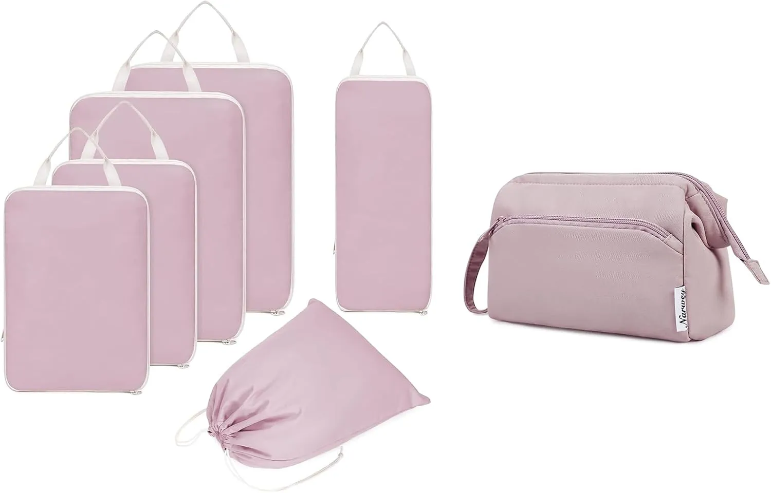 Narwey Large Wide-open Makeup Bag with 6 Set Compression Packing Cubes