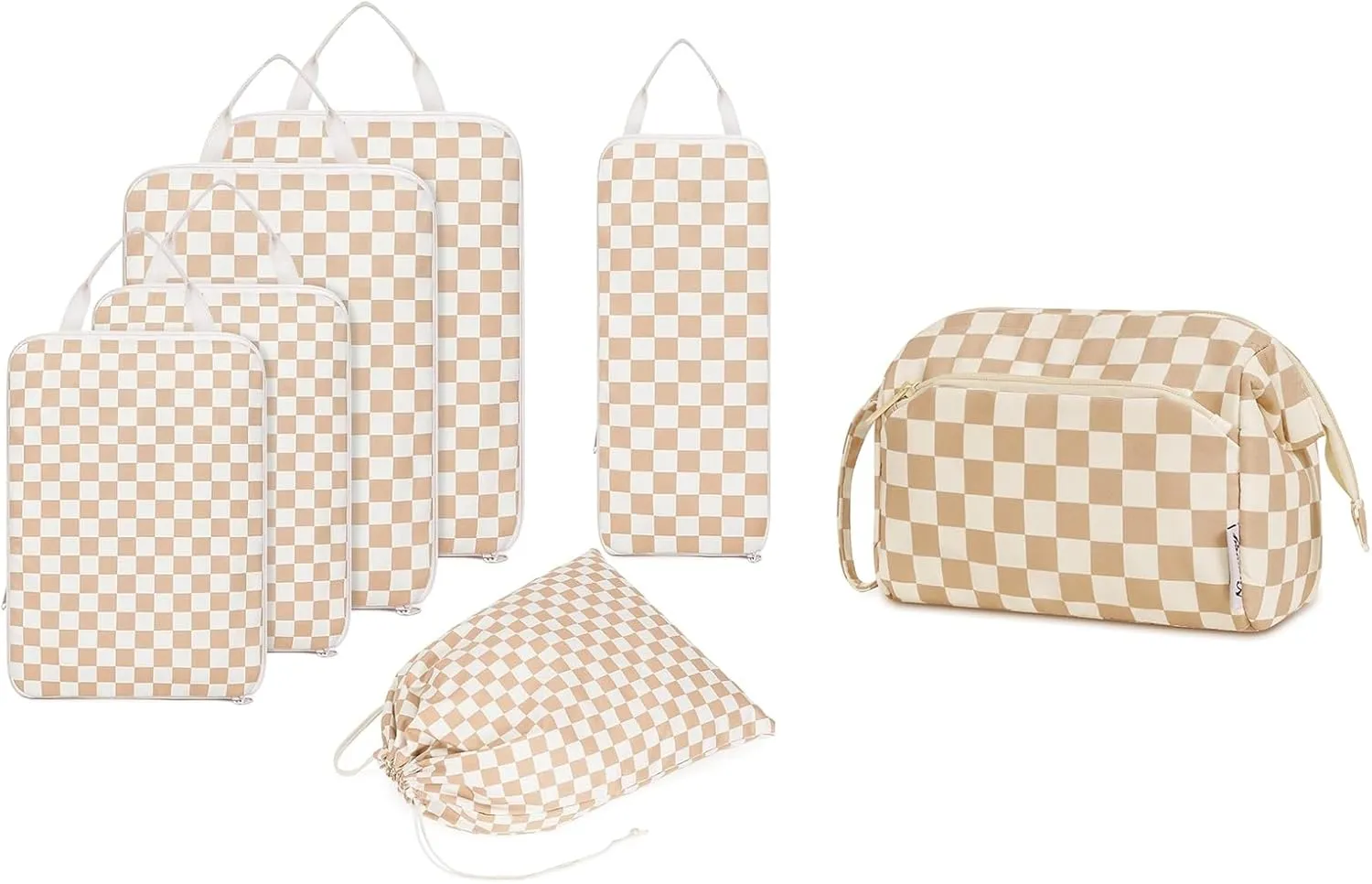 Narwey Large Wide-open Makeup Bag with 6 Set Compression Packing Cubes