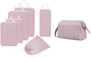 Narwey Large Wide-open Makeup Bag with 6 Set Compression Packing Cubes