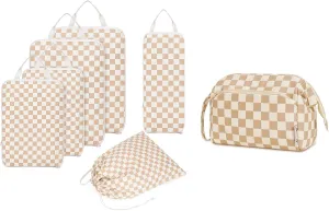 Narwey Large Wide-open Makeup Bag with 6 Set Compression Packing Cubes
