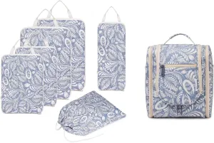 Narwey Small Hanging Travel Toiletry Bag with 6 Set Compression Packing Cubes