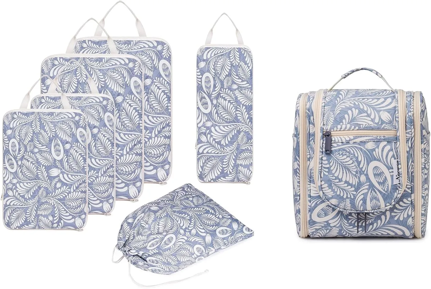 Narwey Small Hanging Travel Toiletry Bag with 6 Set Compression Packing Cubes
