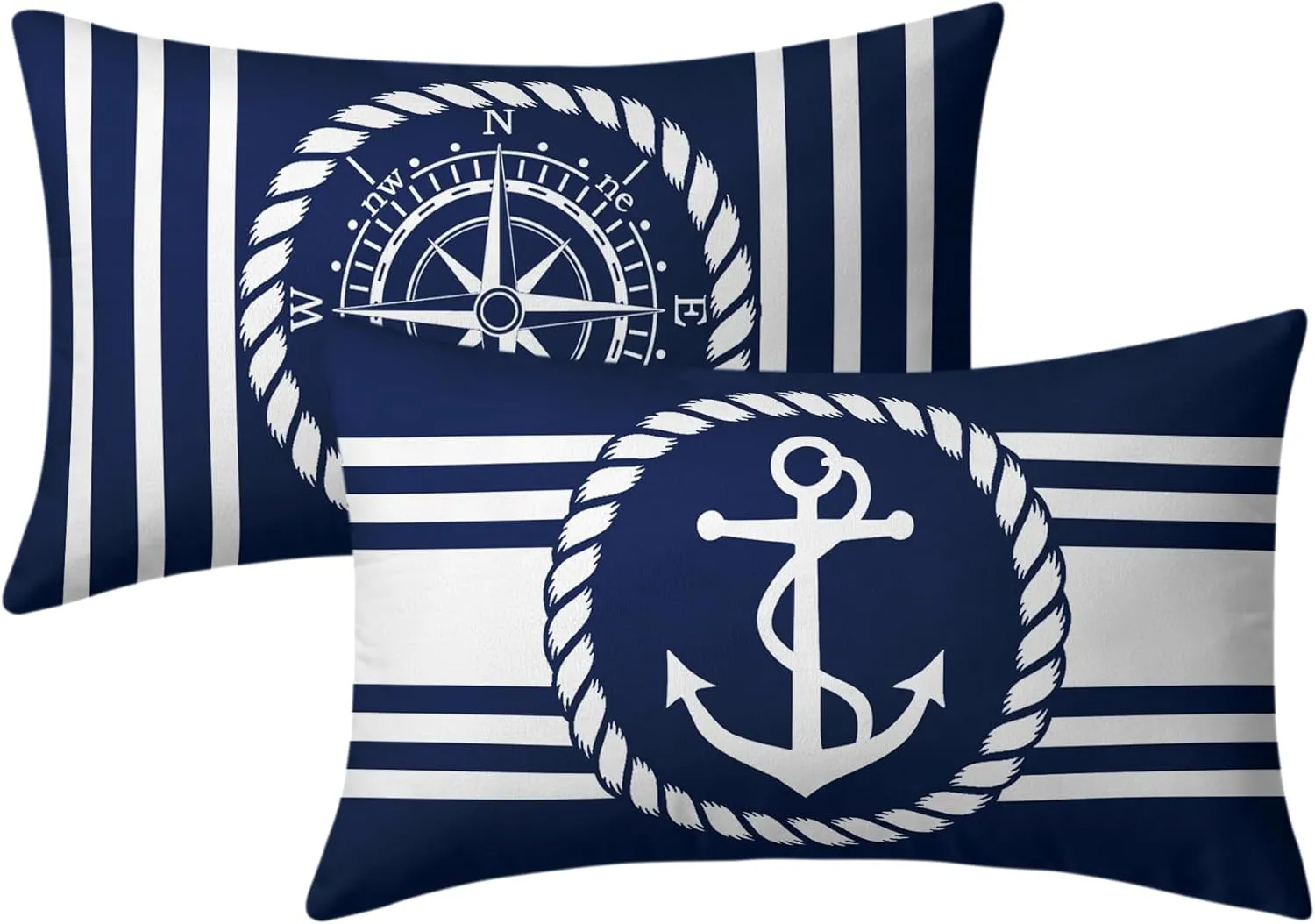 Navy Blue and White Anchors Pillowcovers Ocean Summer Throw Pillow Cover Coastal Nautical Lumbar Cushion Case for Sofa Home Decor Bedroom Living Room Outdoor 12 x 20 Inches Set of 2 Beach Pillow Cover