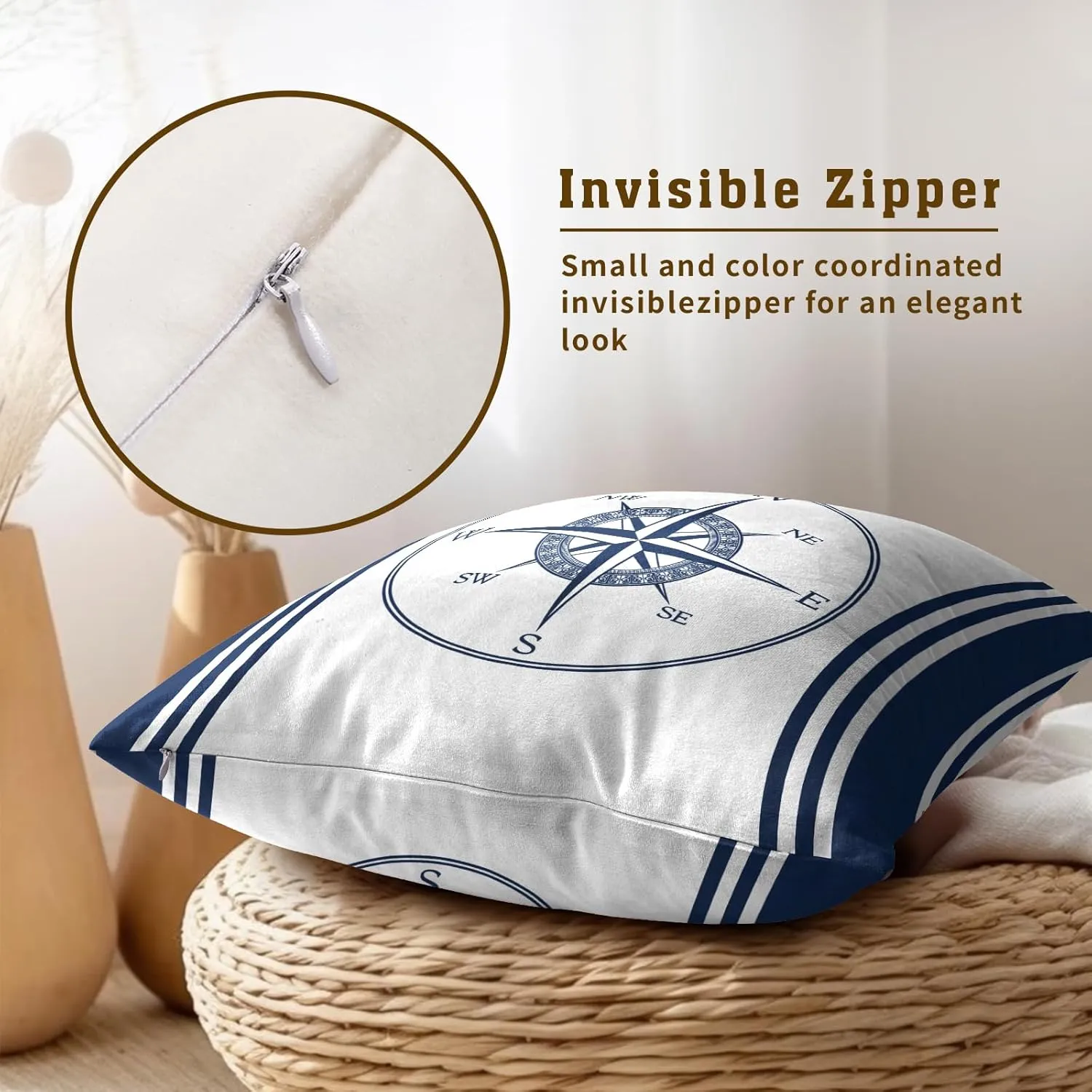 Navy Blue and White Pillowcovers Ocean Anchors Throw Pillow Covers Coastal Summer Nautical Cushion Case for Sofa Home Decor Bedroom Living Room Outdoor 18 x 18 Inches Set of 2 Beach Theme Pillow Cover