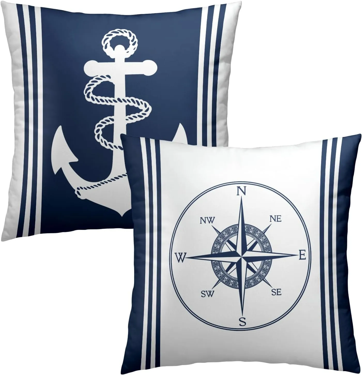 Navy Blue and White Pillowcovers Ocean Anchors Throw Pillow Covers Coastal Summer Nautical Cushion Case for Sofa Home Decor Bedroom Living Room Outdoor 18 x 18 Inches Set of 2 Beach Theme Pillow Cover