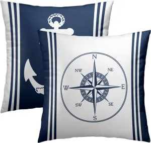 Navy Blue and White Pillowcovers Ocean Anchors Throw Pillow Covers Coastal Summer Nautical Cushion Case for Sofa Home Decor Bedroom Living Room Outdoor 18 x 18 Inches Set of 2 Beach Theme Pillow Cover