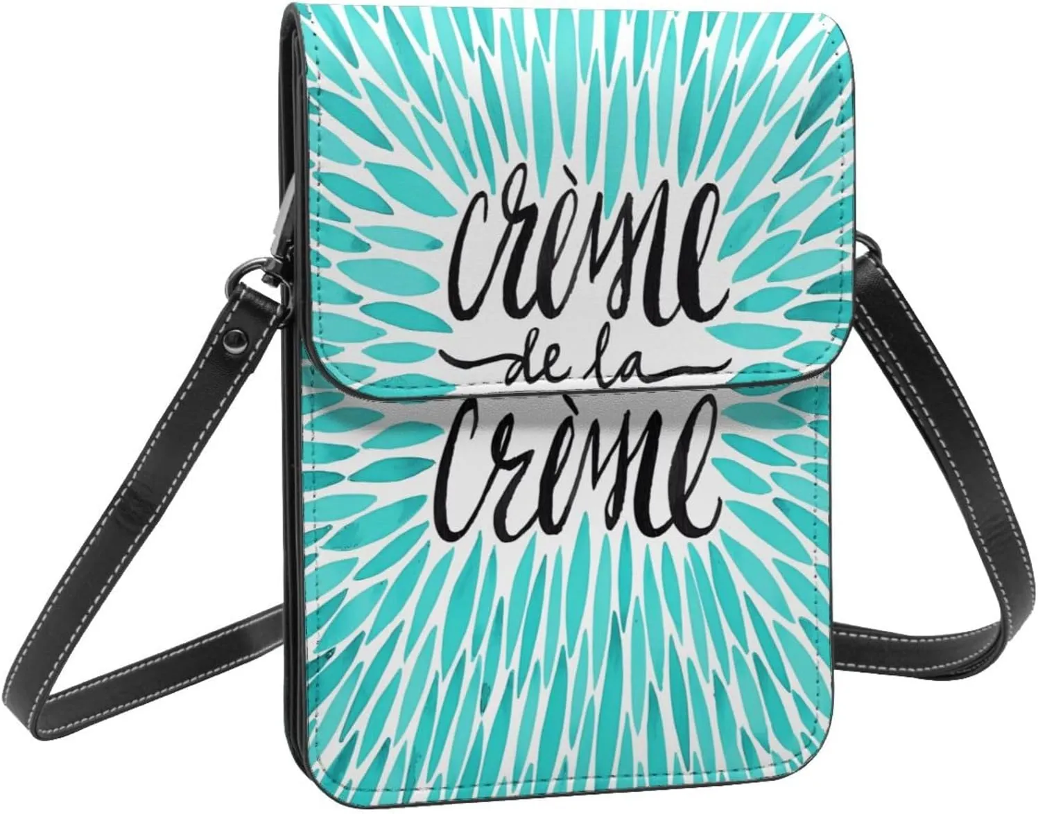 Navy Blue And White Stripes Leather Crossbody Phone Purse for Women Cute Wallet Bags Lightweight Mini Sling Bag