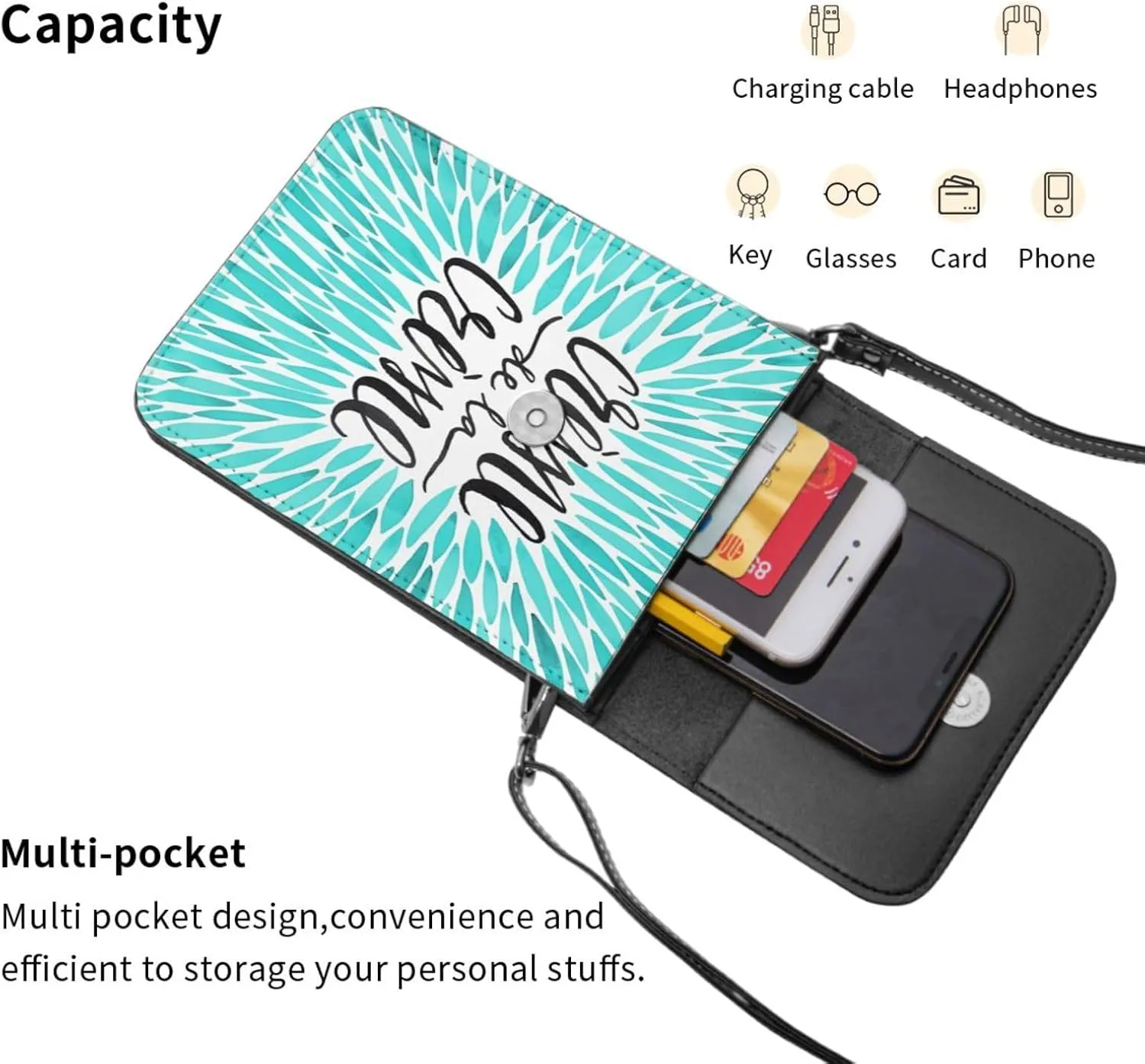 Navy Blue And White Stripes Leather Crossbody Phone Purse for Women Cute Wallet Bags Lightweight Mini Sling Bag