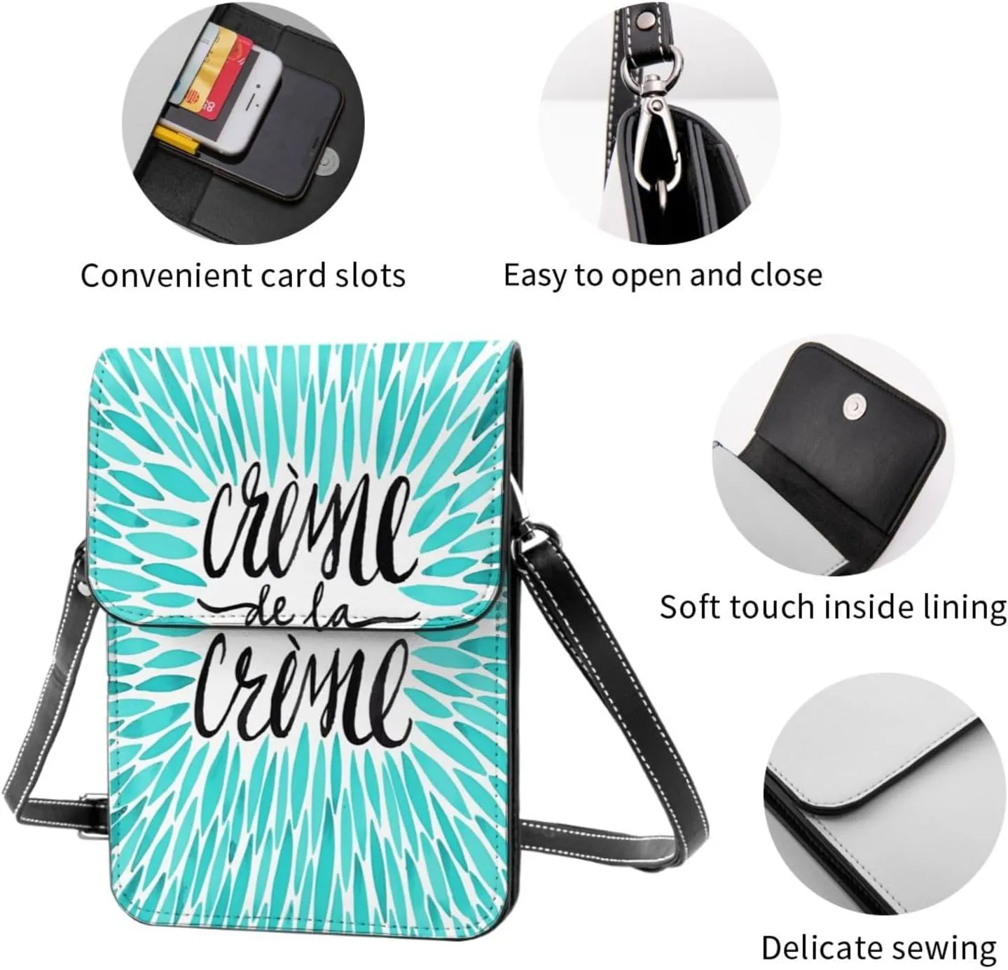 Navy Blue And White Stripes Leather Crossbody Phone Purse for Women Cute Wallet Bags Lightweight Mini Sling Bag